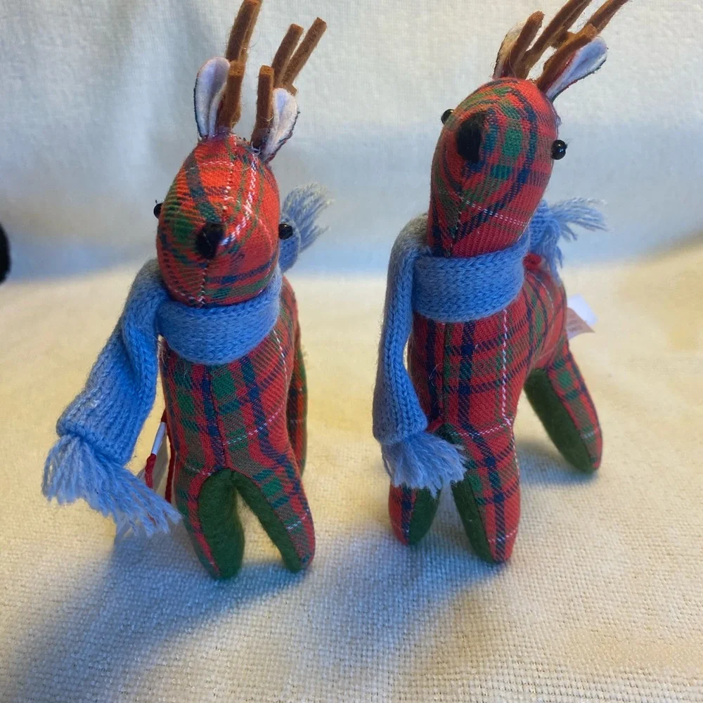 New Target Wondershop Retro 2 Plaid Fabric Reindeer Christmas Ornaments 2023